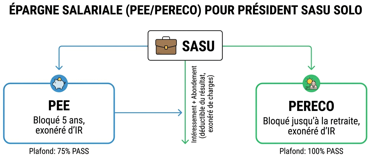 Flux épargne salariale SASU solo : intéressement et abondement vers PEE et PERECO